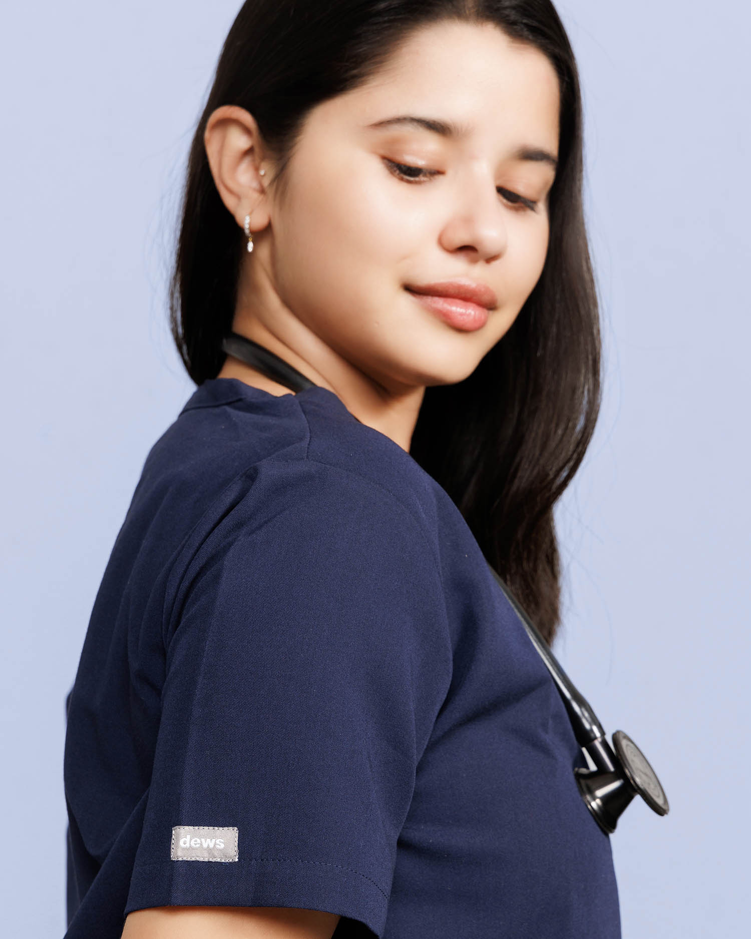 COMFex V-Neck Scrub Set — Navy Blue front view